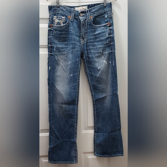 BIG STAR PIONEER MEN'S DISTRESSED & DESTROYED RELAXED BOOTCUT JEANS SIZE 31R X34 - Picture 2 of 13
